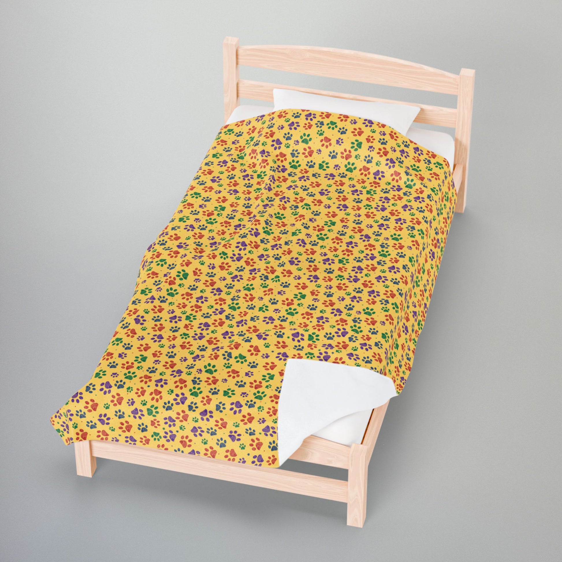 Red, Green & Purple Ohio Paw Prints Yellow Velveteen Plush Blanket