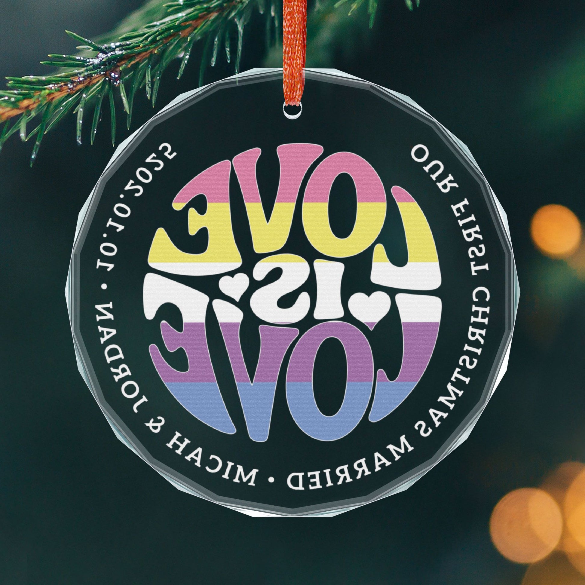 Custom Crystal Love is Love Bigender Pride 3" Circle Ornament