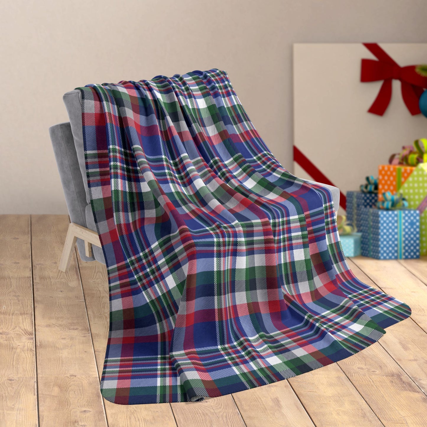 60" × 80" Grey Christmas Blue & Red Buffalo NY Plaid Fleece Sherpa Blanket