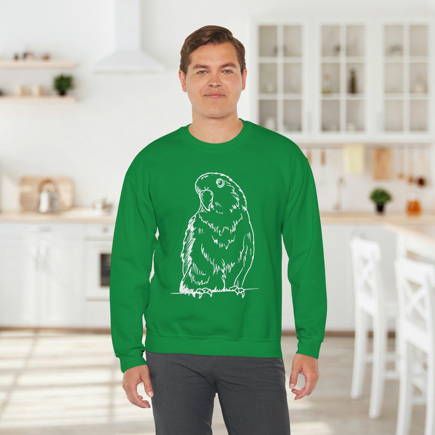Floofball Lovebird, Sweat-shirt à col rond Line Art