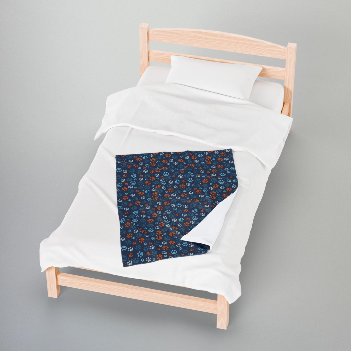 Light Blue & Orange Ohio Paw Prints Blue Velveteen Plush Blanket