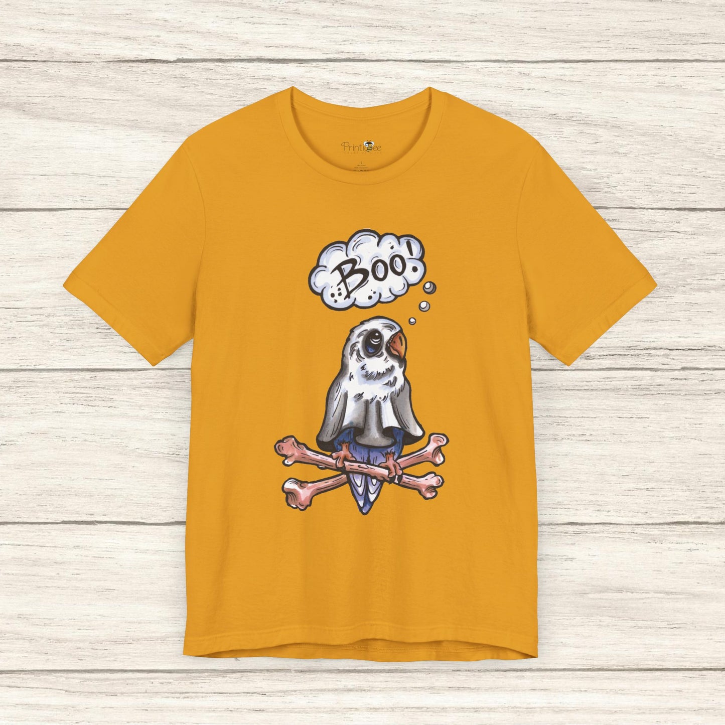 Ghost Lovebird Boo! Hand-Drawn & Hand-Colored Tee