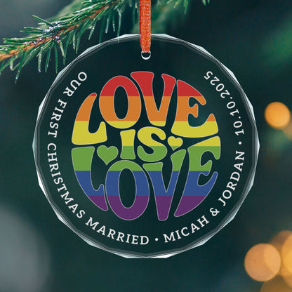 Round One size Custom Crystal Love is Love Rainbow Pride 3" Circle Ornament