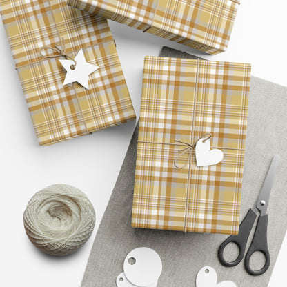 29'' x 144" Matte Christmas Gold & Grey Plaid Gift Wrapping Paper Roll