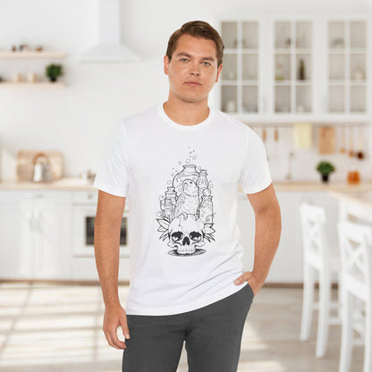 Crazy Scientist Lovebird Sitting on a Skull, Line Art Tee