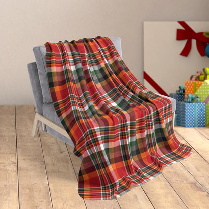 50" × 60" Christmas Red & Pewter Tampa Bay FL Plaid Fleece Sherpa Blanket
