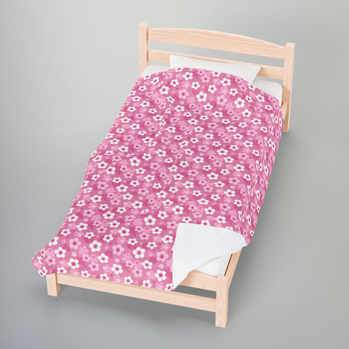 Pink Cherry Blossoms Velveteen Plush Blanket