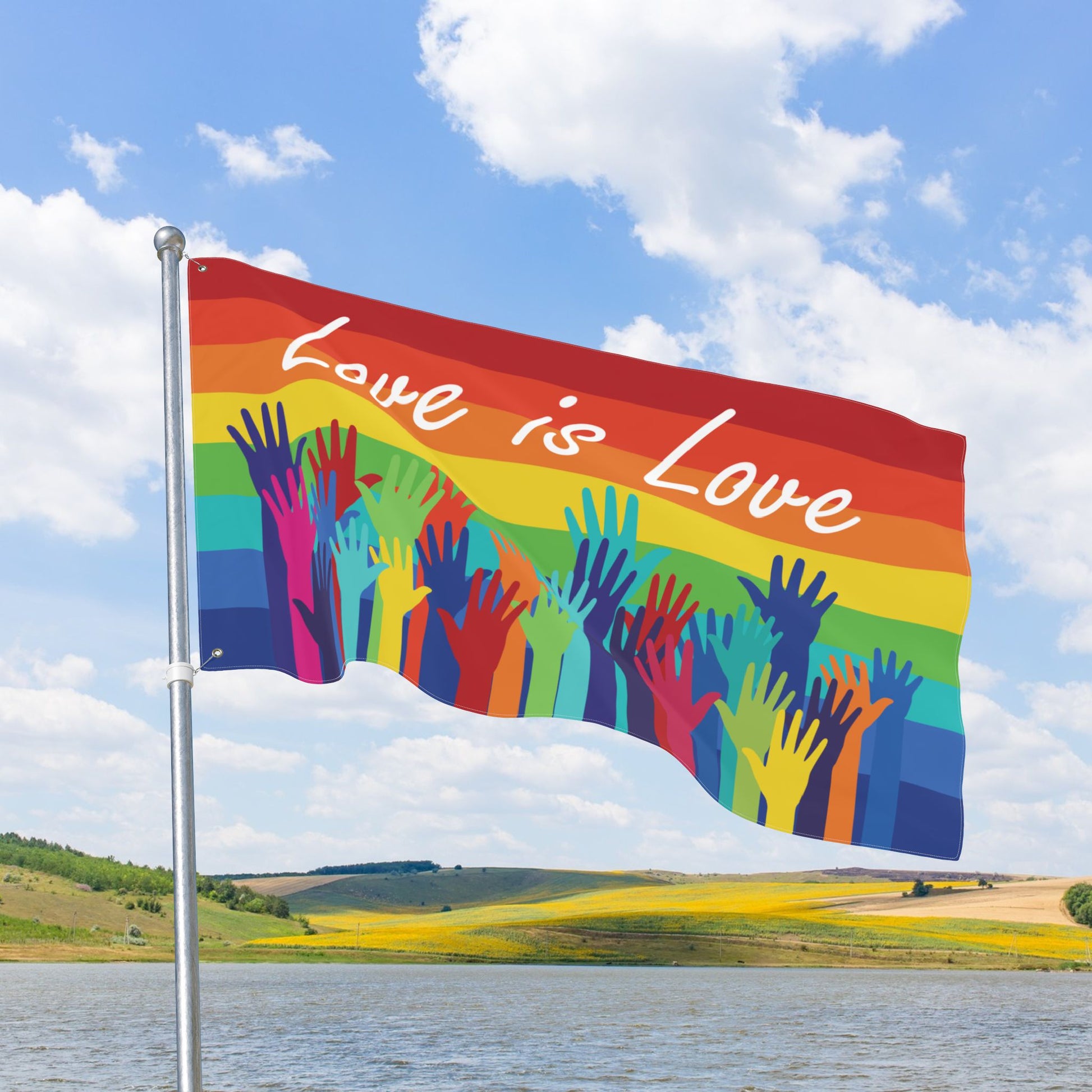 Love Is Love Double-Sided Rainbow Pride Flag with Grommets