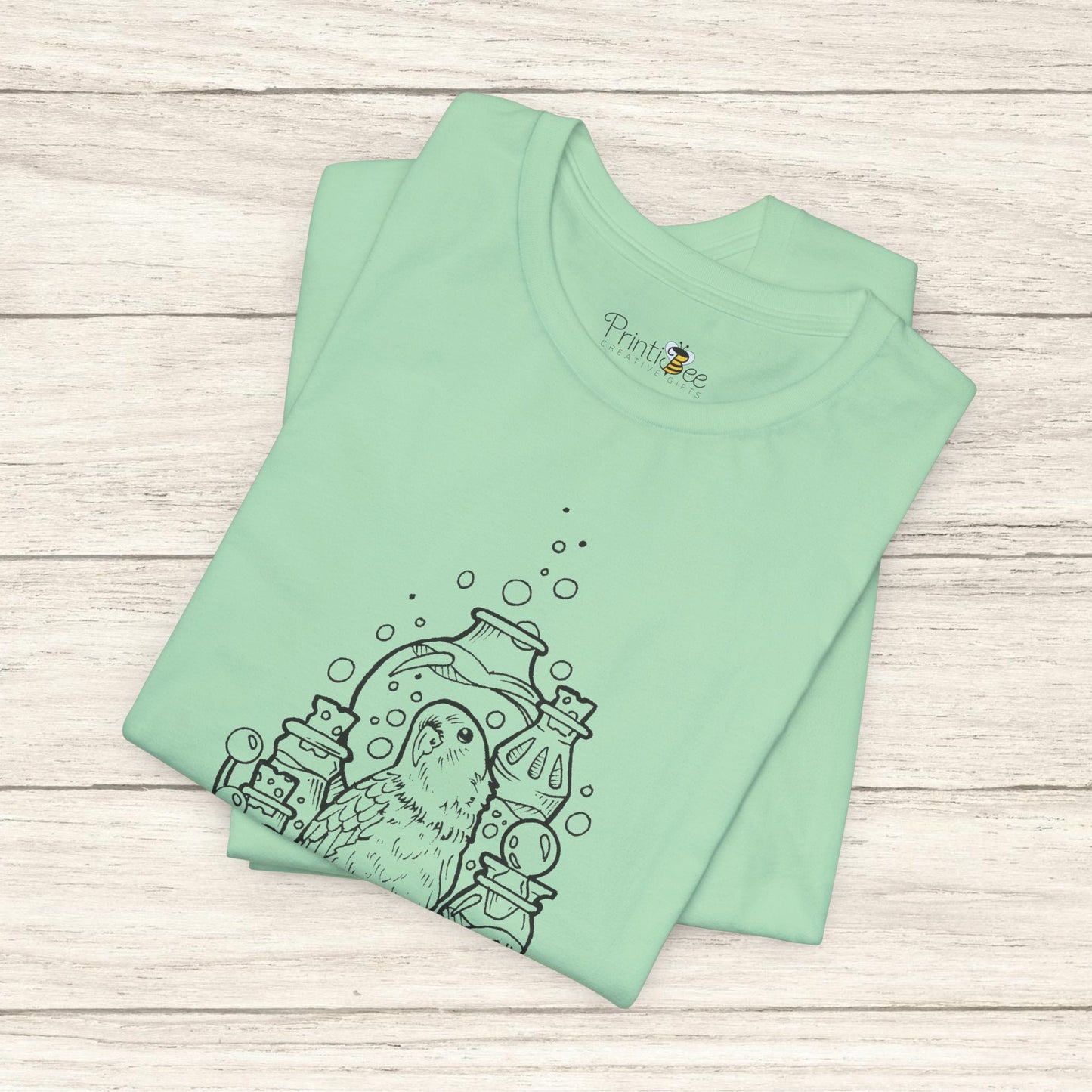 Crazy Scientist Lovebird Sitting on a Skull, Line Art Tee