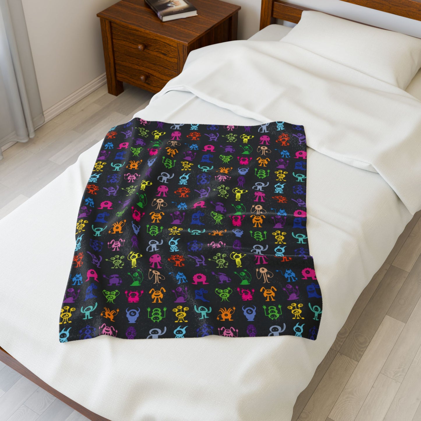 Halloween Multicolored Monsters Velveteen Plush Blanket