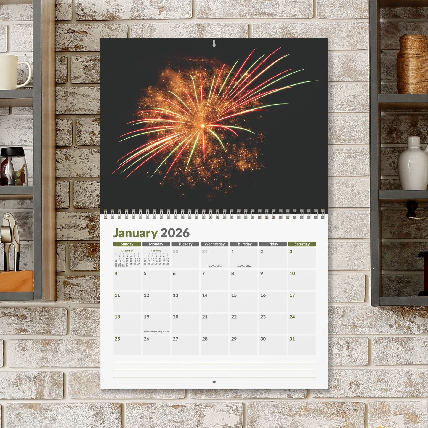 11" x 8.5" 2026 Fireworks Wall Calendar