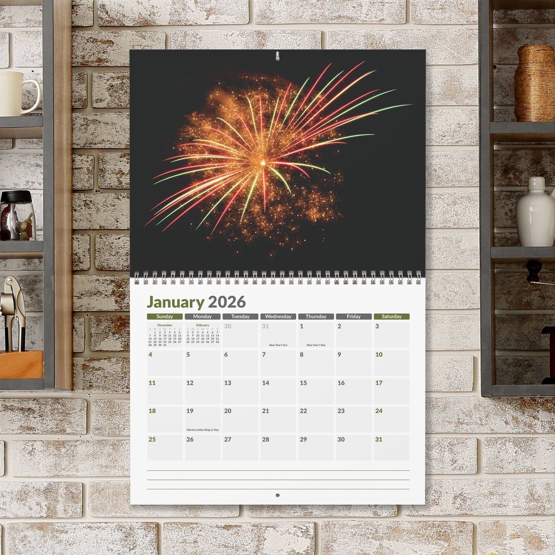 11" x 8.5" 2026 Fireworks Wall Calendar