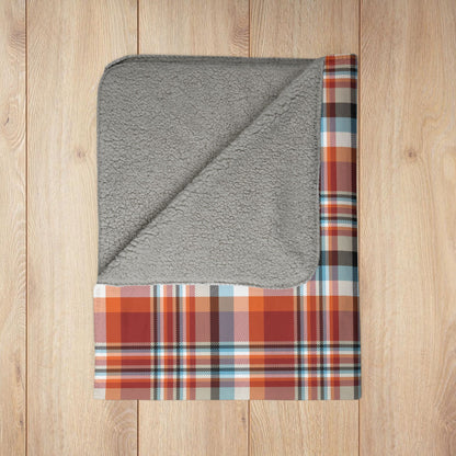 Red, Orange & Blue Sandusky OH Plaid Fleece Sherpa Blanket
