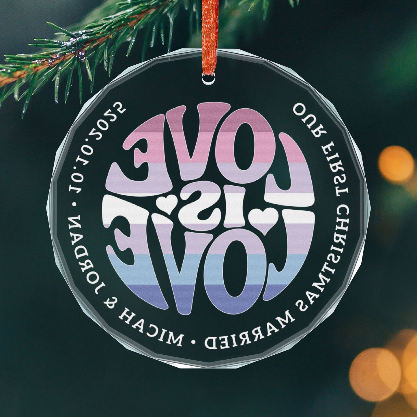 Custom Crystal Love is Love Bigender Purple Pride 3" Circle Ornament