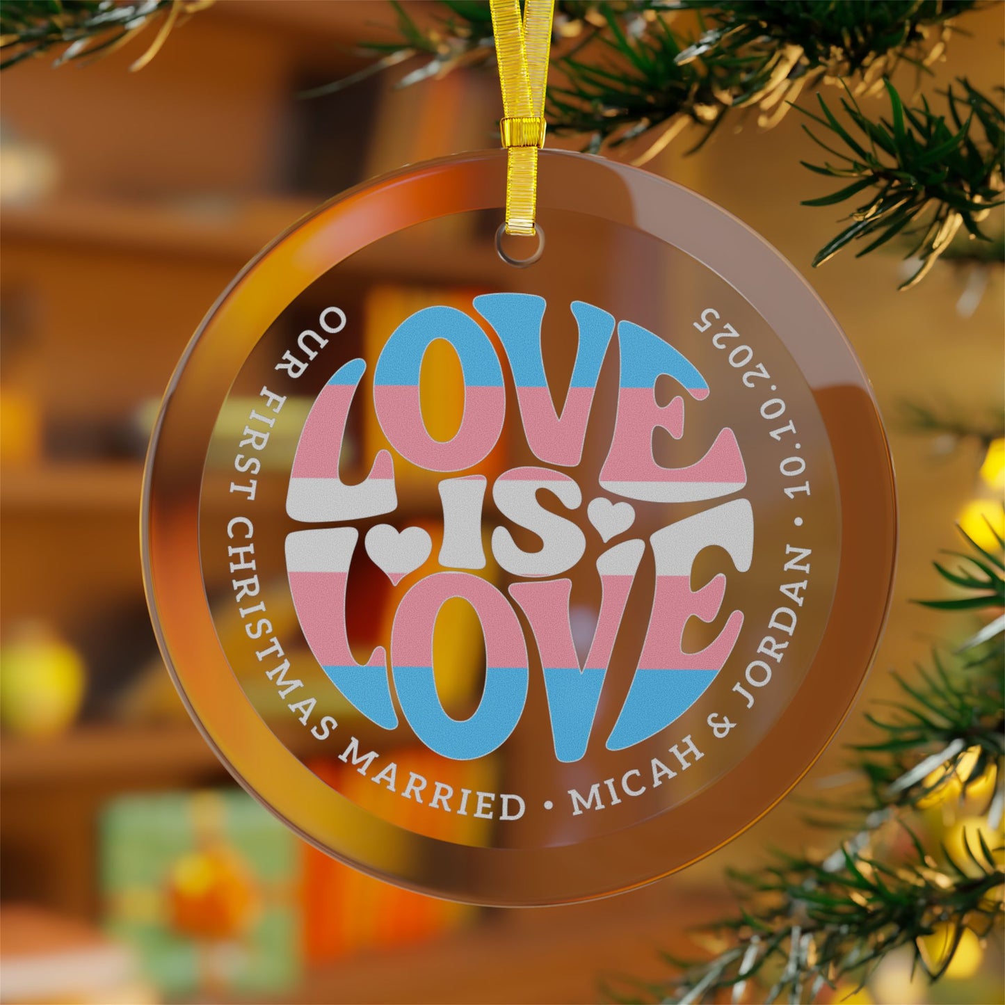 Custom Glass Love is Love Transgender Pride 3.5" Circle Ornaments