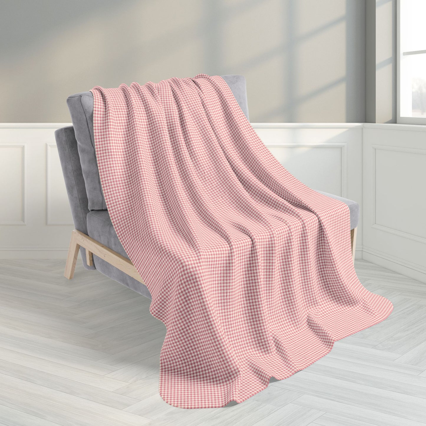 Pink & Cream Gingham Fleece Sherpa Blanket