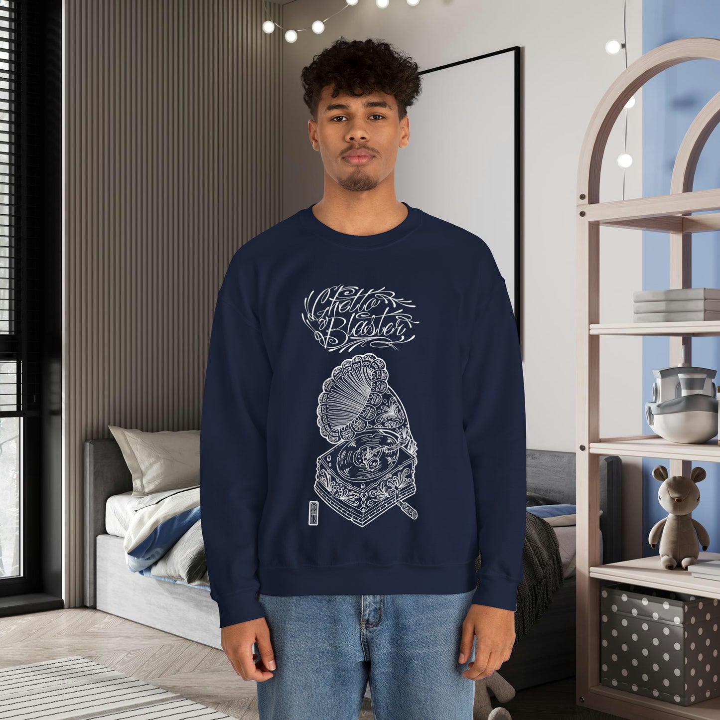Ghetto Blaster, Line Art Crew Neck Sweatshirt