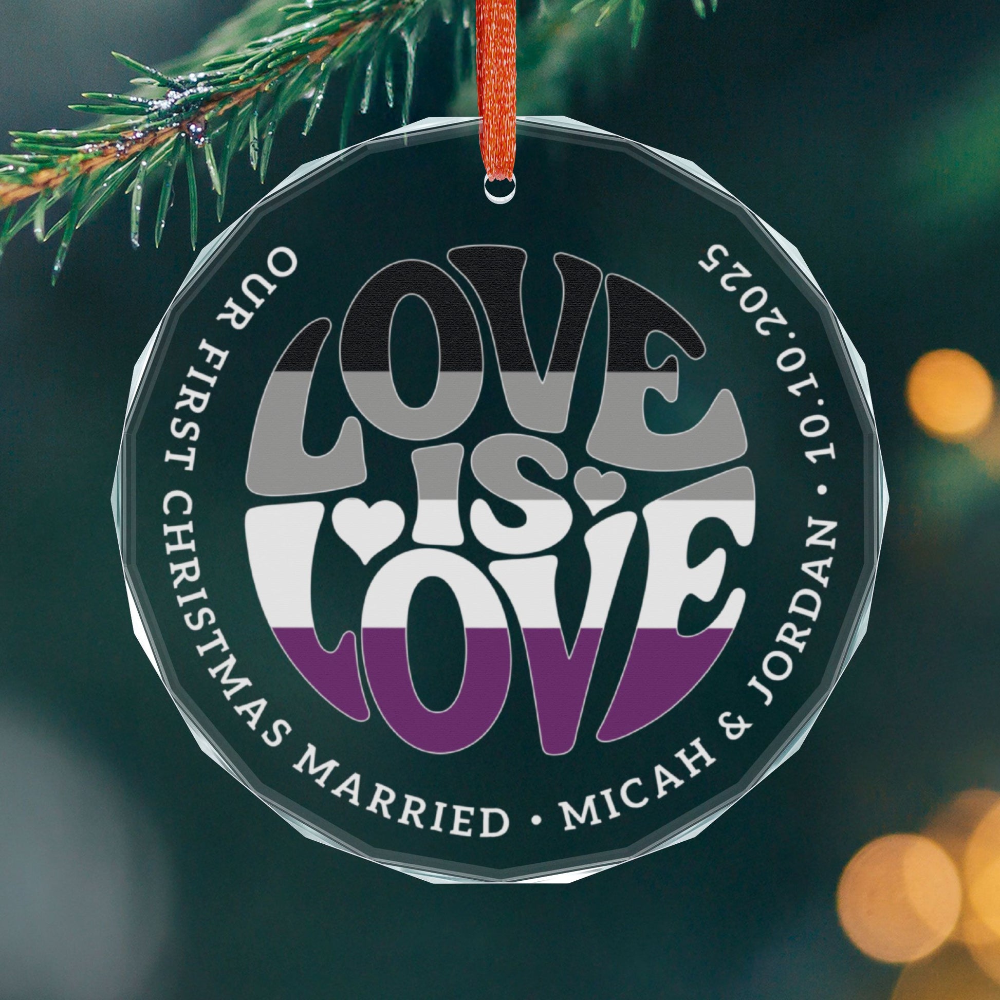 Round One size Custom Crystal Love is Love Asexual Pride 3" Circle Ornament