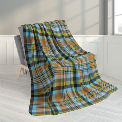 60" × 80" Grey Brown, Green & Blue Mason OH Plaid Fleece Sherpa Blanket