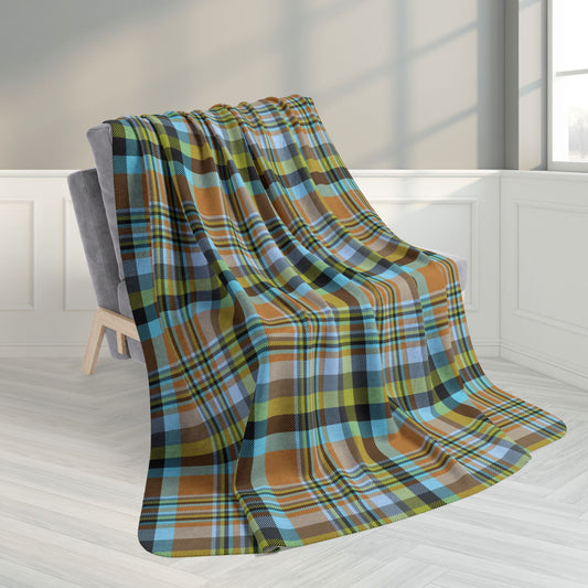 60" × 80" Grey Brown, Green & Blue Mason OH Plaid Fleece Sherpa Blanket