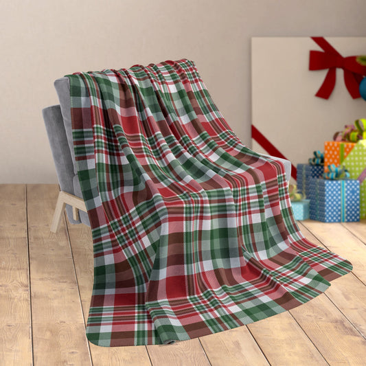 60" × 80" Christmas Red & Green Plaid Fleece Sherpa Blanket