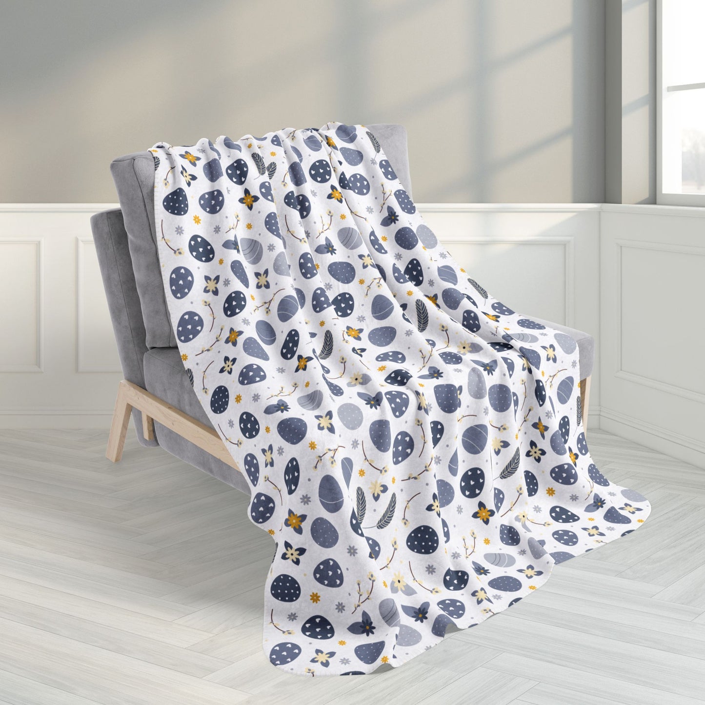 Blue Easter Eggs White Fleece Sherpa Blanket