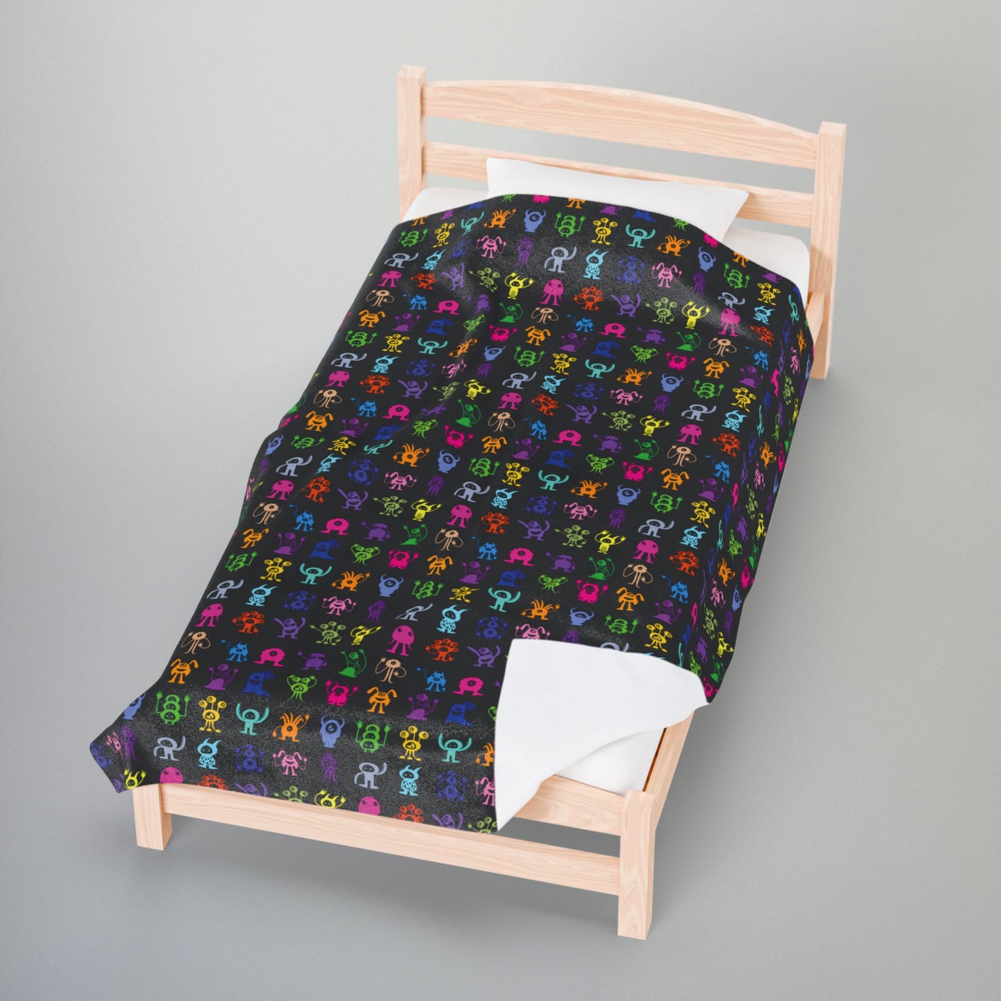 Halloween Multicolored Monsters Velveteen Plush Blanket