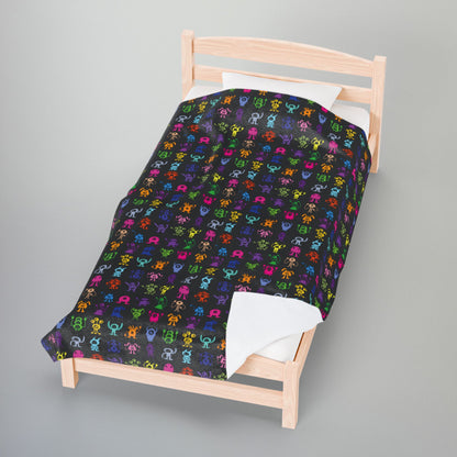 Halloween Multicolored Monsters Velveteen Plush Blanket