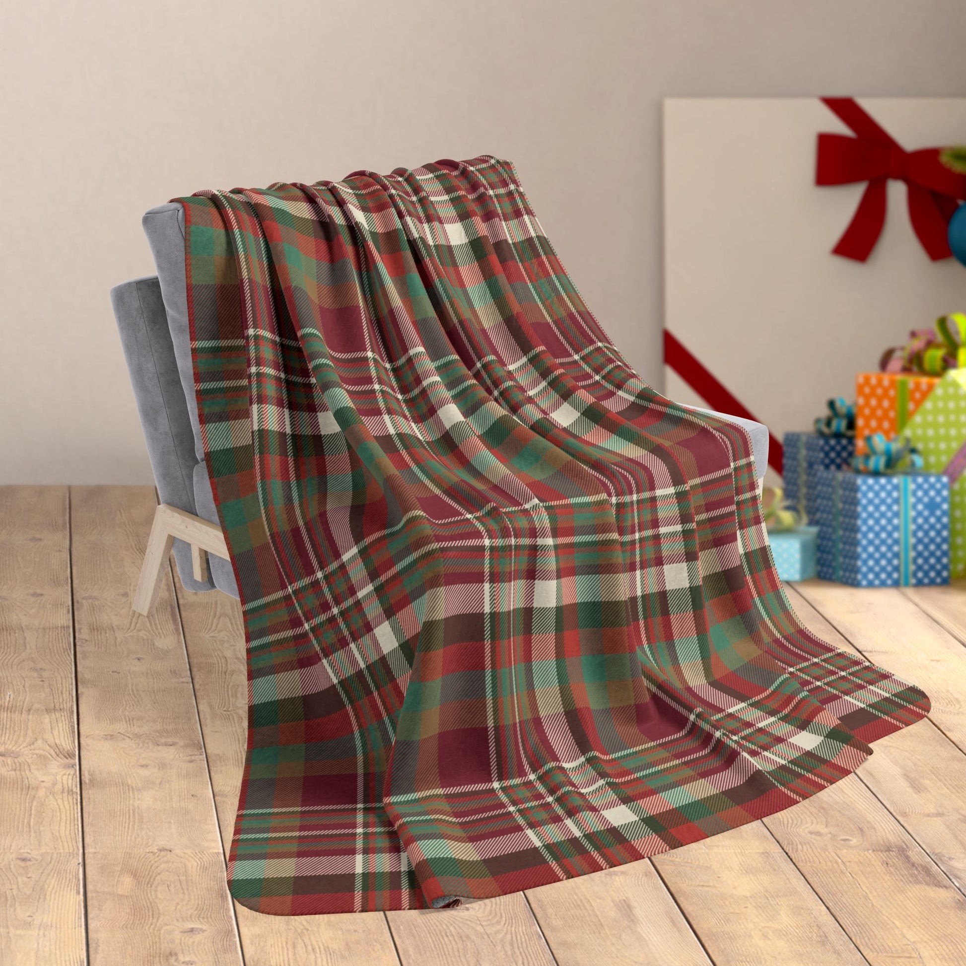 60" × 80" Christmas Rustic Plaid Fleece Sherpa Blanket