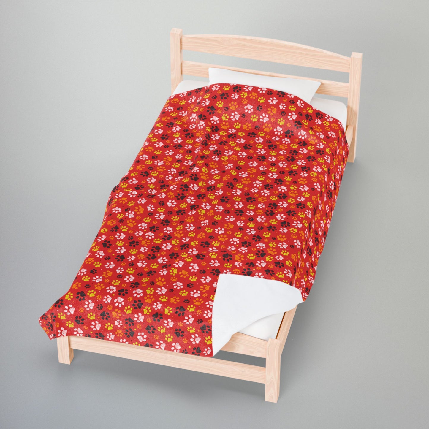 Yellow & White Ohio Paw Prints Red Velveteen Plush Blanket