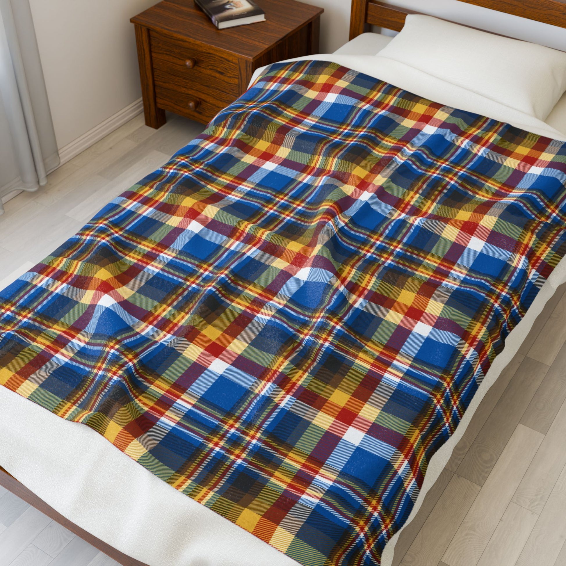 Brown, Red & Blue Sandusky OH Plaid Velveteen Plush Blanket