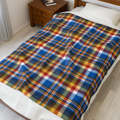 Brown, Red & Blue Sandusky OH Plaid Velveteen Plush Blanket