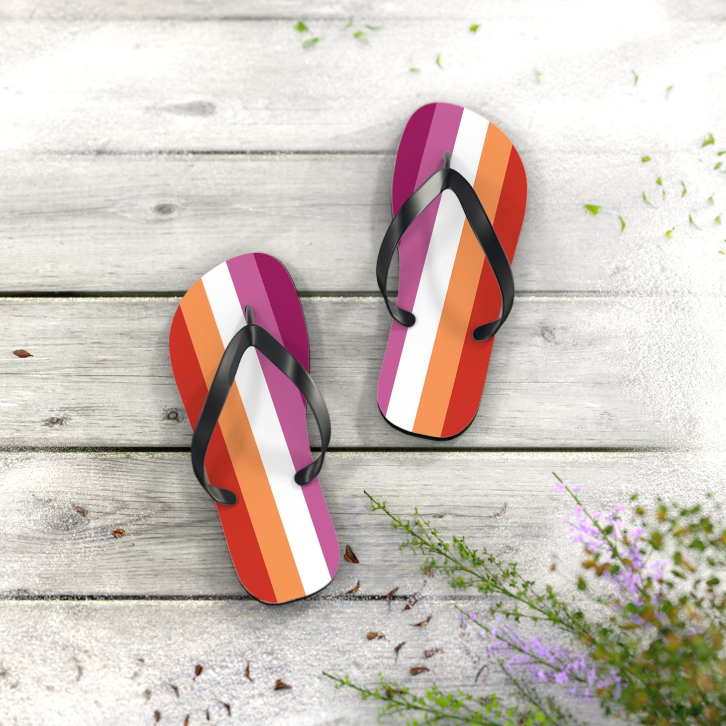 S Black sole Lesbian Pride Flip Flops