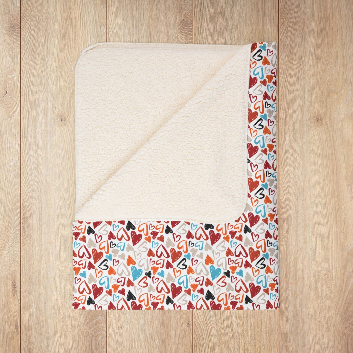 Red, Orange & Blue Hearts White Sandusky OH Fleece Sherpa Blanket