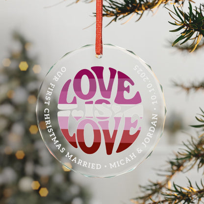 Custom Crystal Love is Love Lesbian Pink Pride 3" Circle Ornament