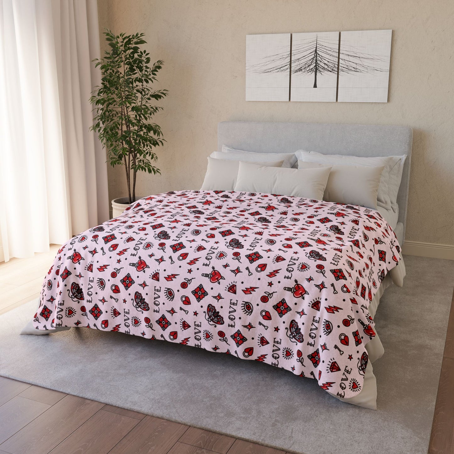 Tattoo Love Valentine’s Day Pink Fleece Sherpa Blanket