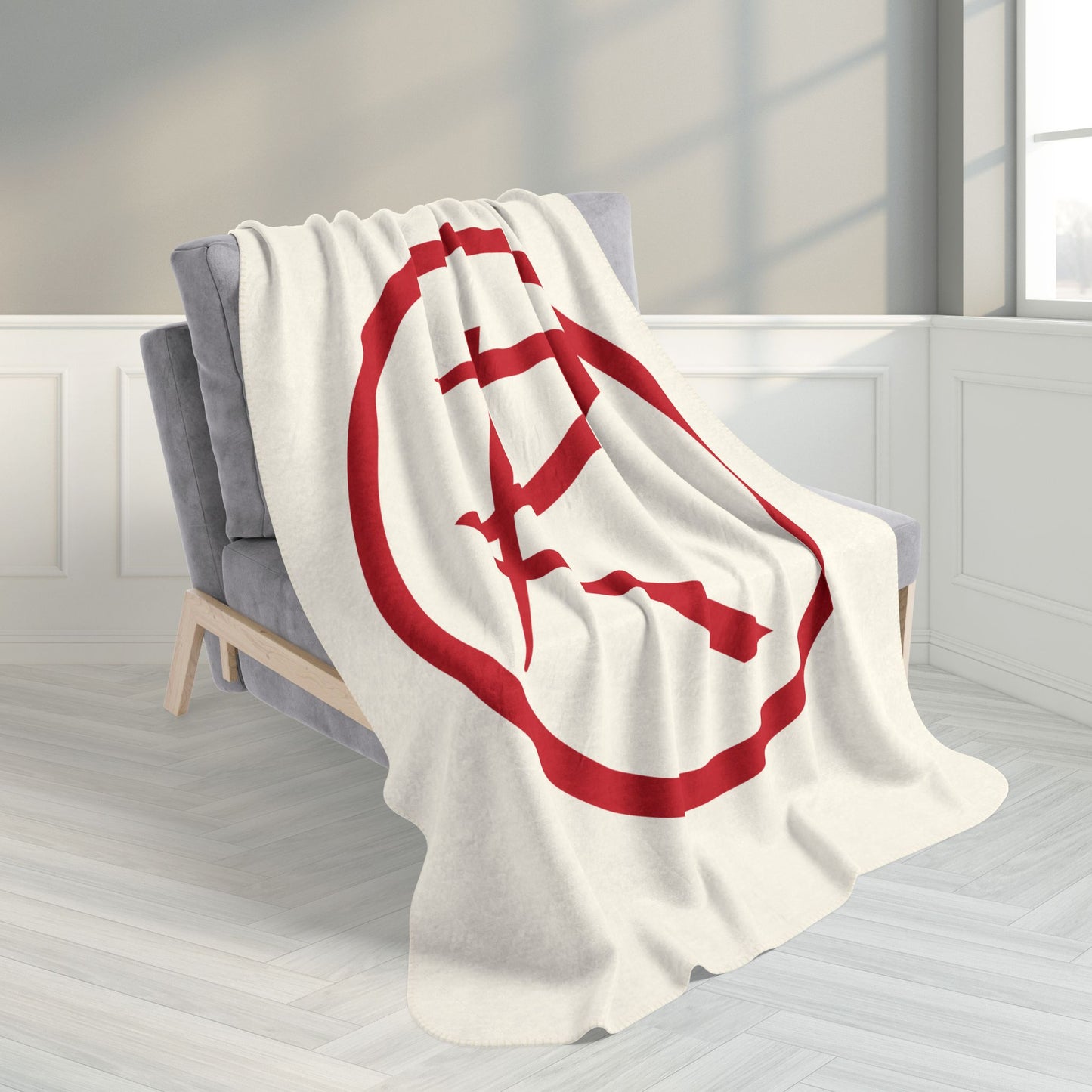 Rambler Red Logo Cream Fleece Sherpa Blanket