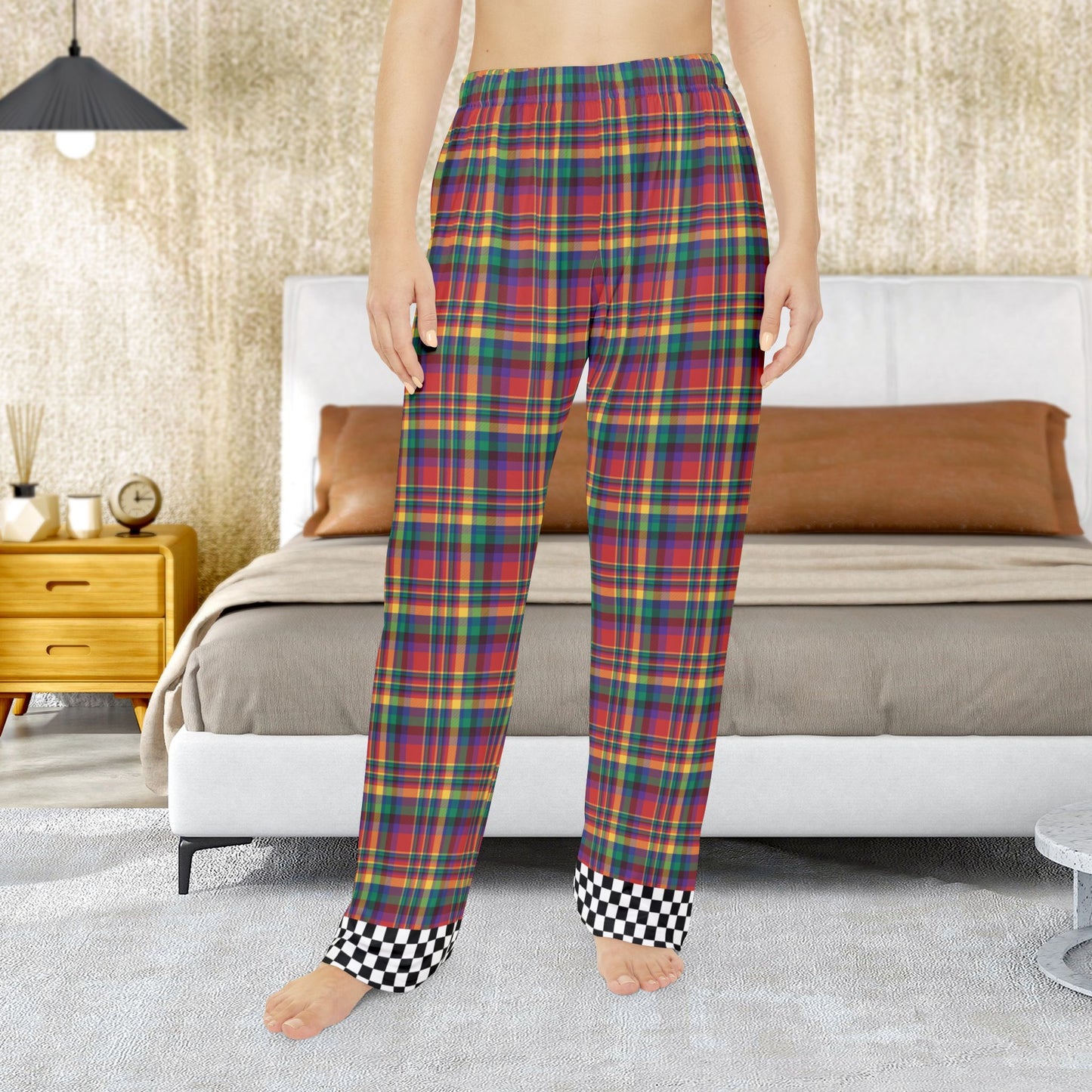 Women’s Red, Yellow, Green, Blue & Purple Plaid with Checkered Edge Ohio Plaid Pajama Pants