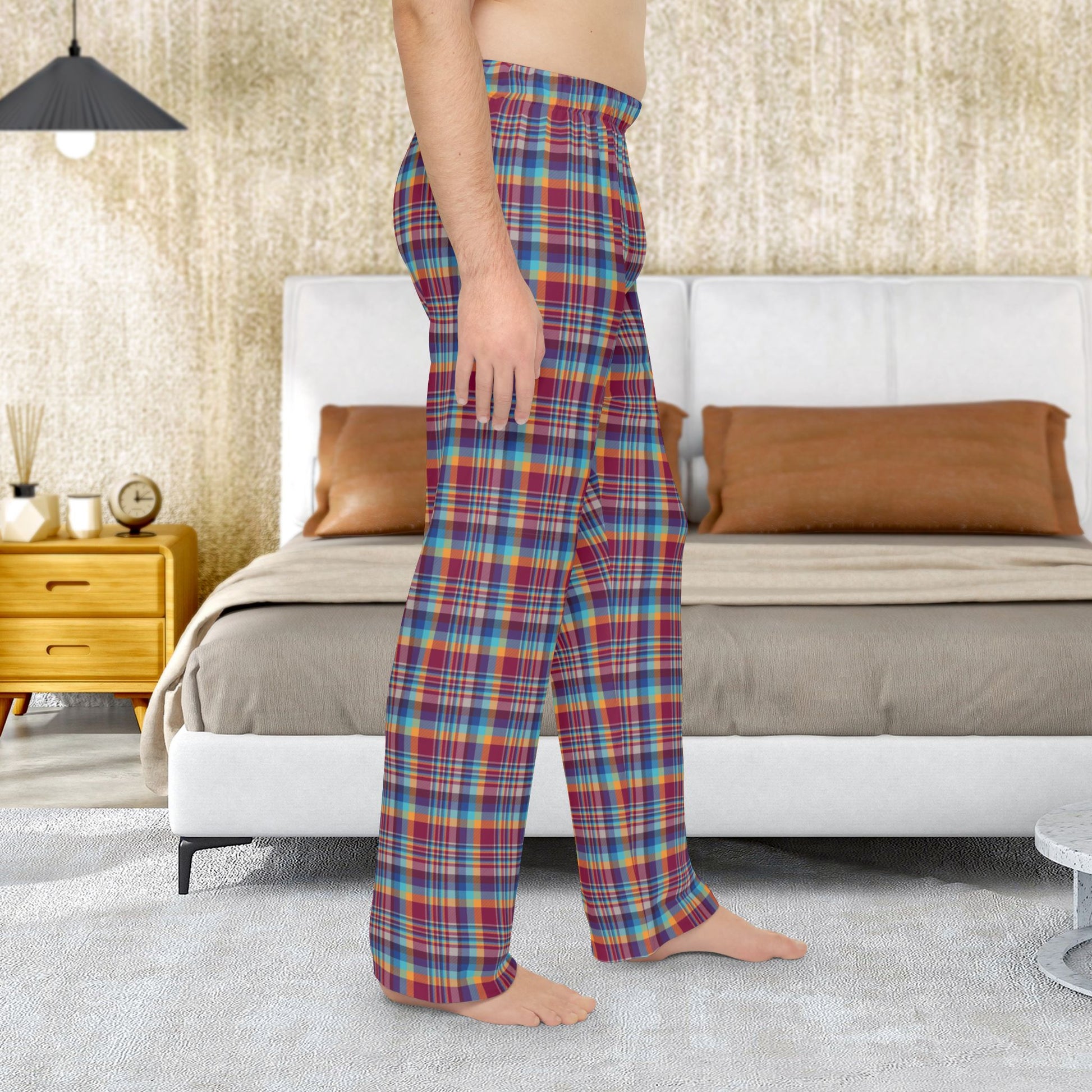 Men’s Raspberry, Blue, Teal & Purple Mason OH Plaid Pajama Pants