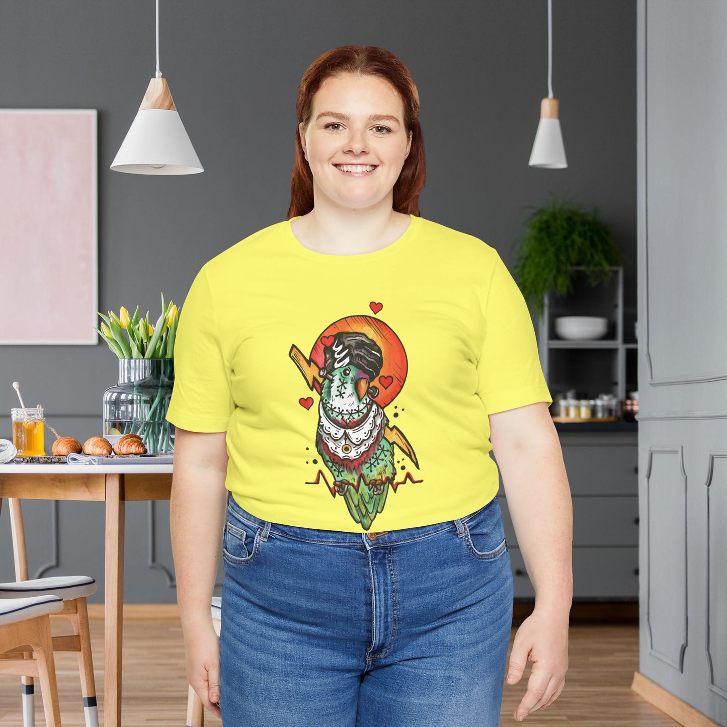 Bride of Frankenstein Lovebird, Hand-Drawn & Hand-Colored Tee