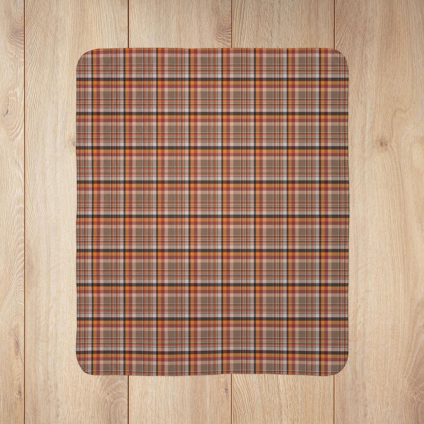 Brown, Red & Orange Ohio Plaid Fleece Sherpa Blanket