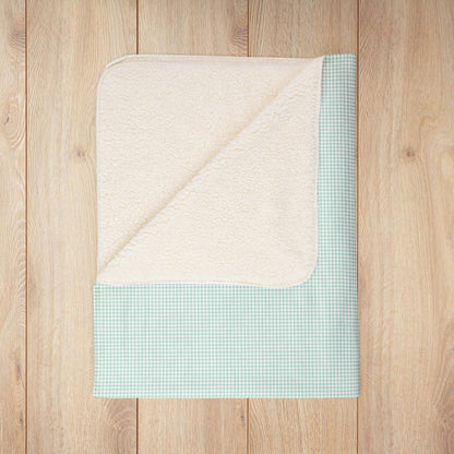 Mint Green & White Gingham Fleece Sherpa Blanket