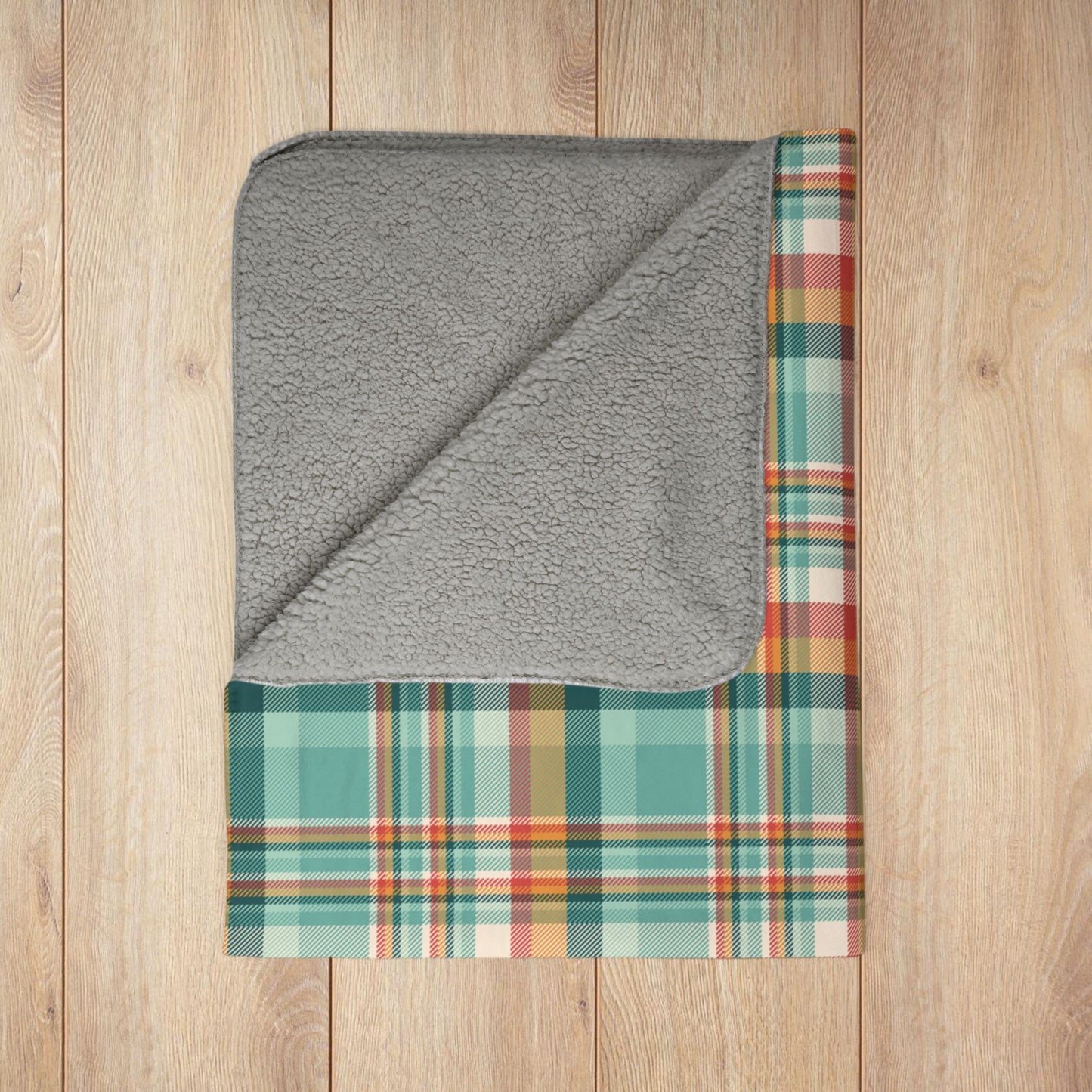 Christmas MCM Teal Plaid Fleece Sherpa Blanket