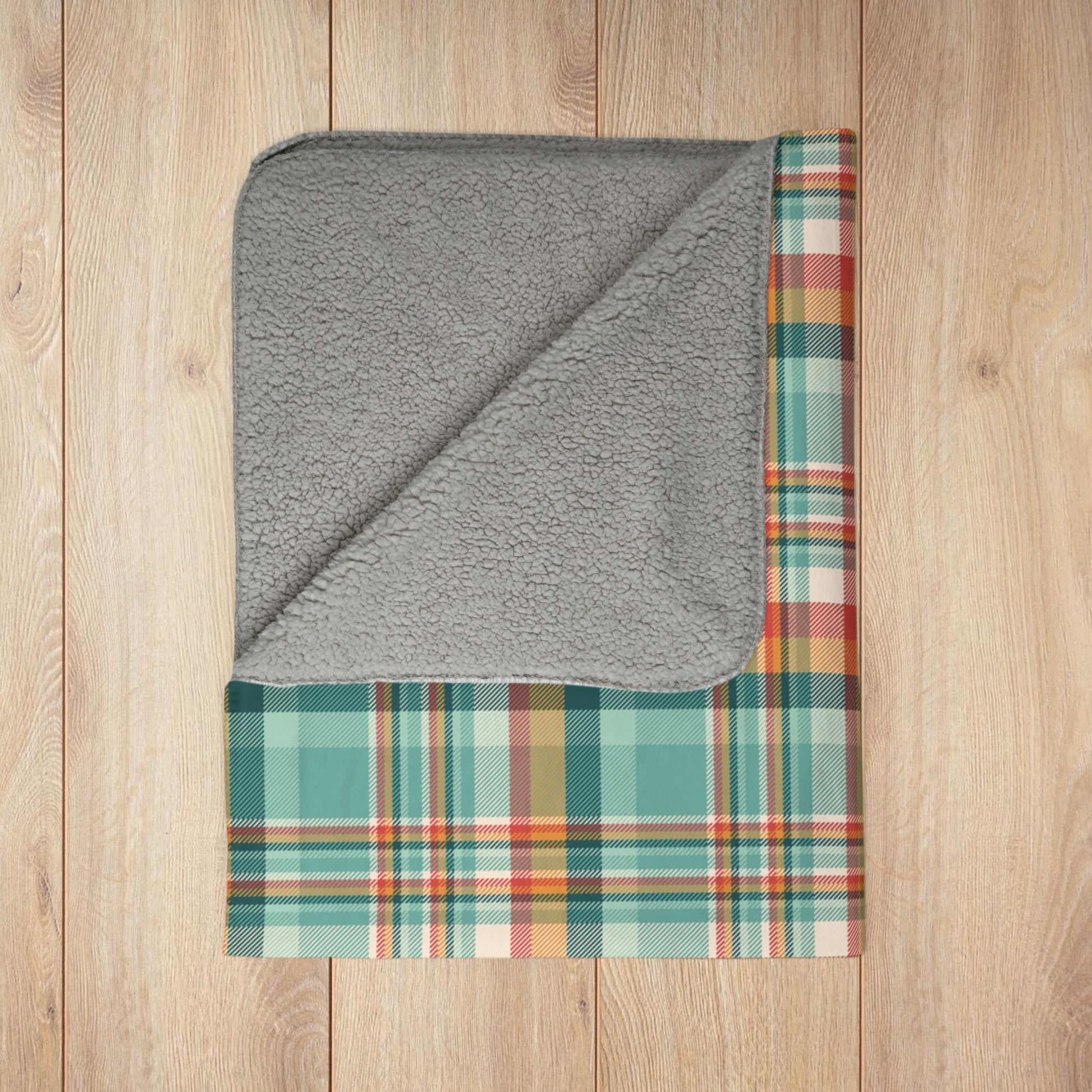 Christmas MCM Teal Plaid Fleece Sherpa Blanket