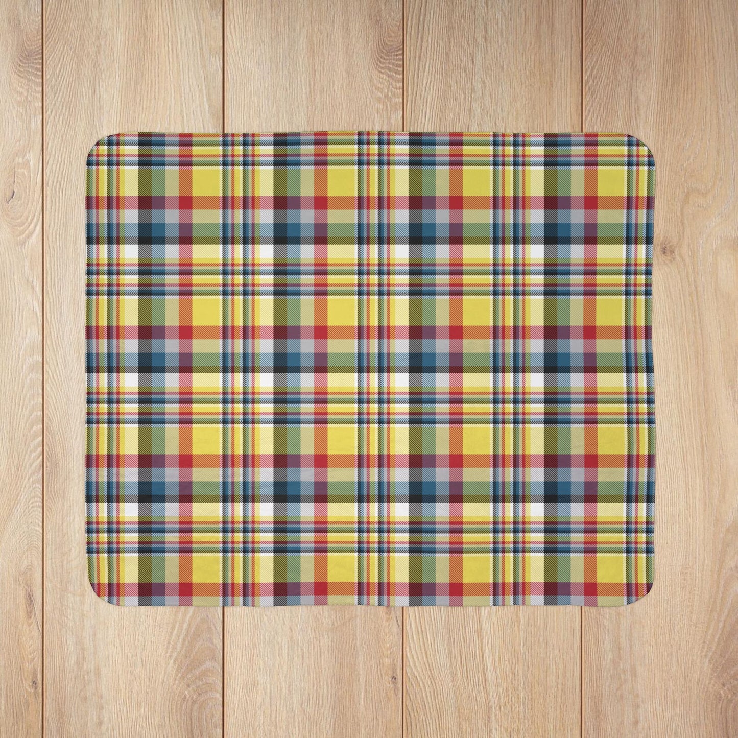 Yellow, Red & Teal Gurnee IL Plaid Fleece Sherpa Blanket