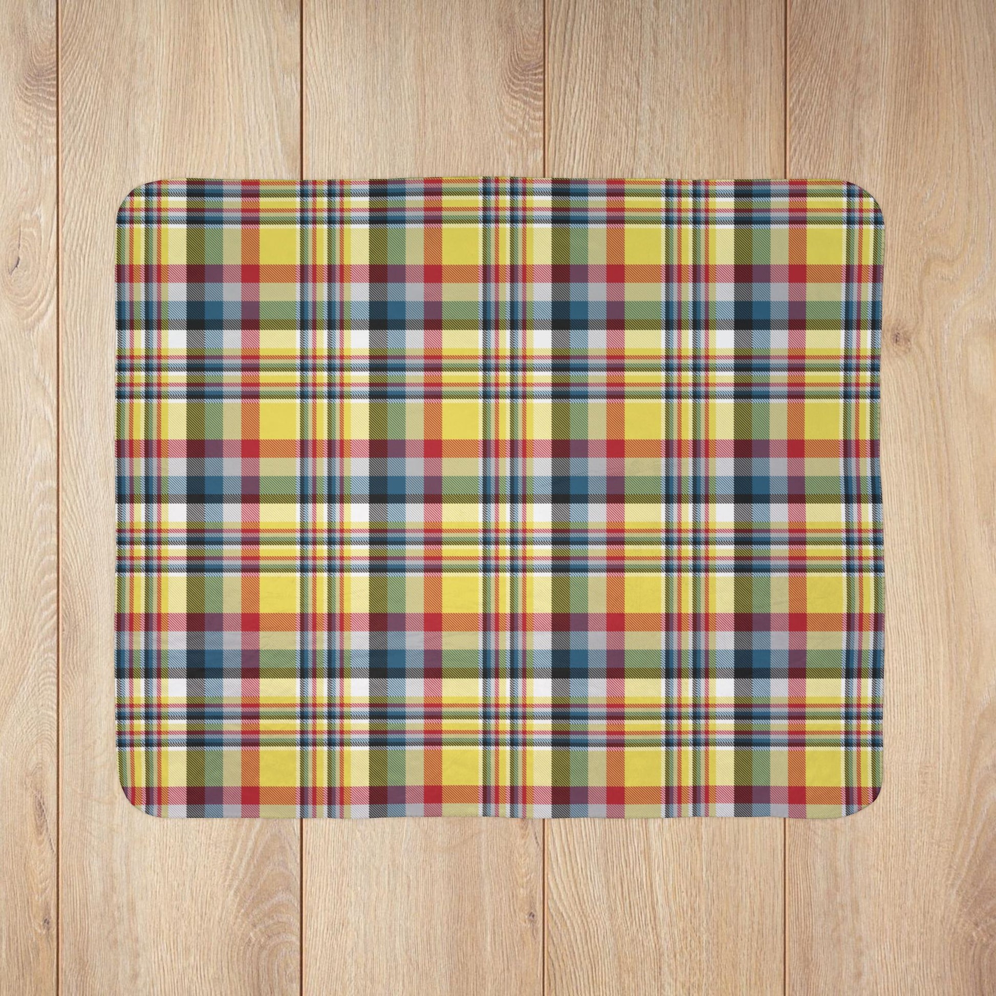 Yellow, Red & Teal Gurnee IL Plaid Fleece Sherpa Blanket