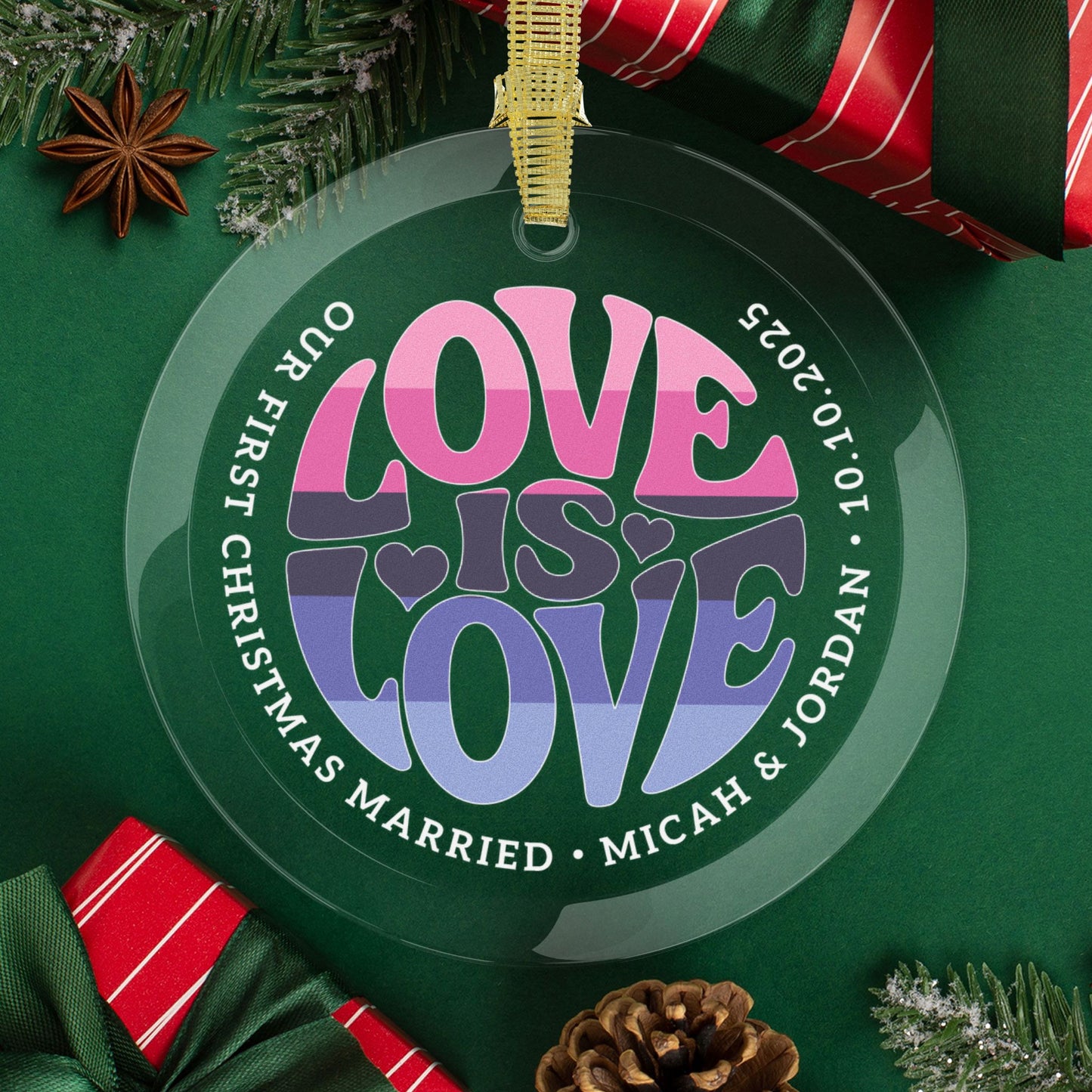 1 pc Round One Size Custom Glass Love is Love Omnisexual Pride 3.5" Circle Ornaments