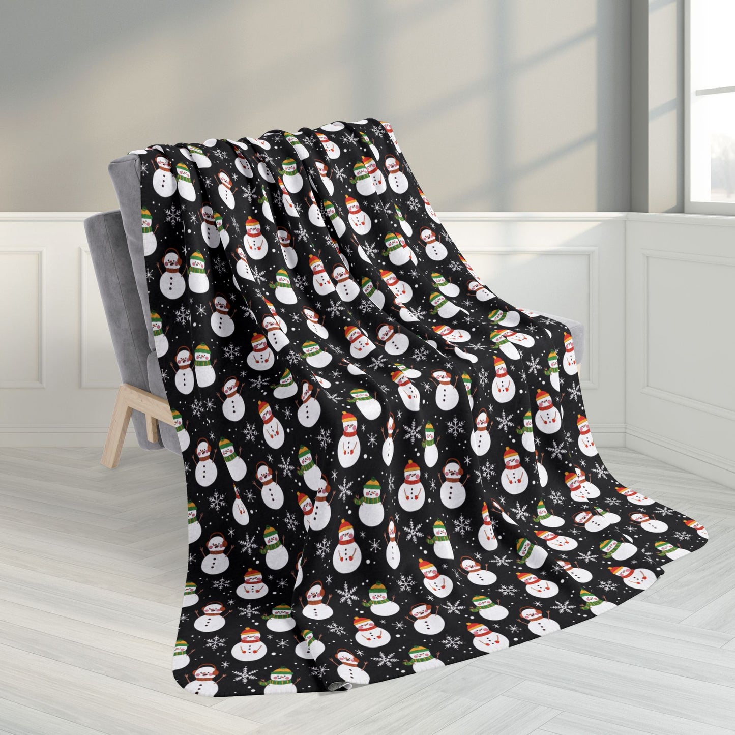 60" × 80" Kwanzaa Snowman Black Fleece Sherpa Blanket