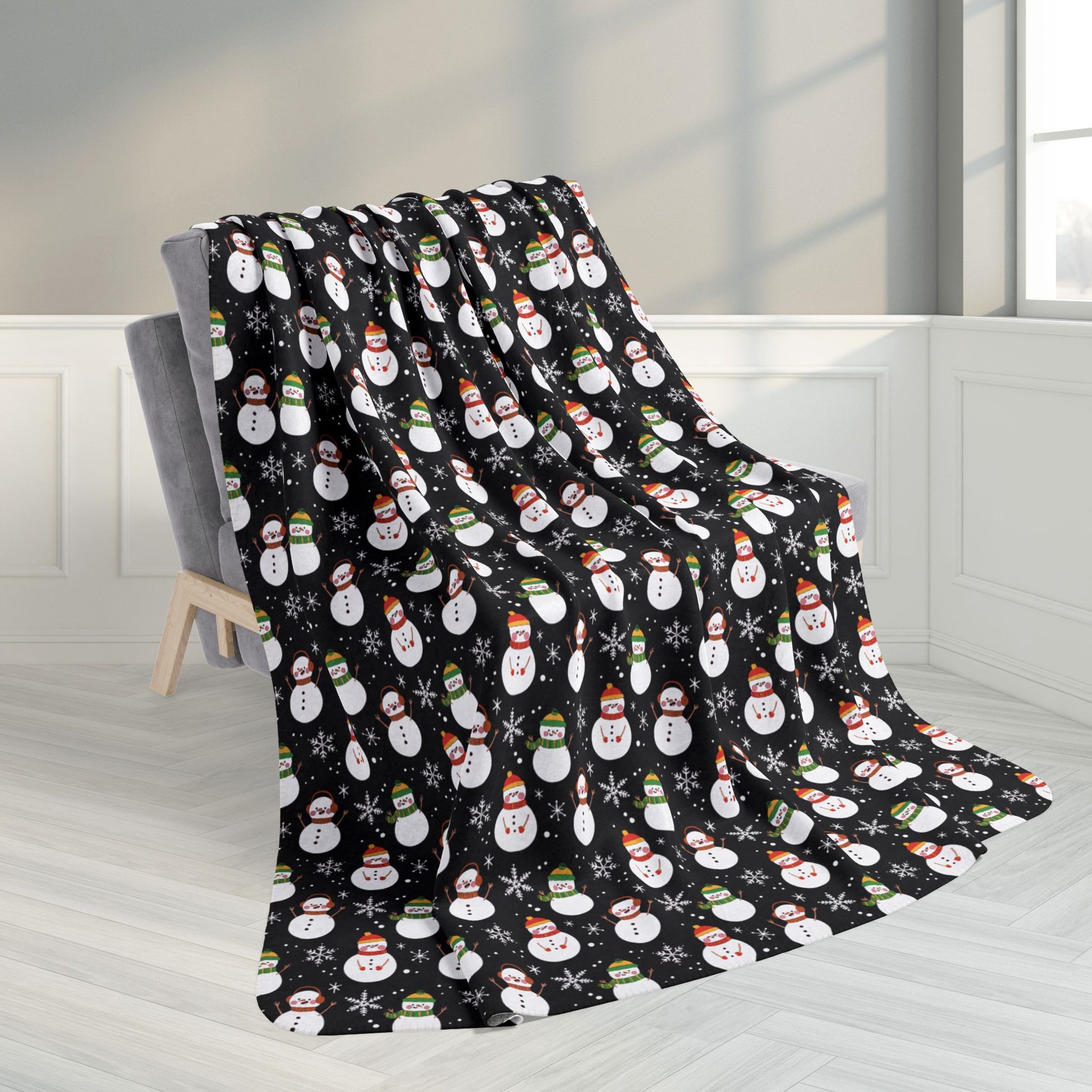 60" × 80" Kwanzaa Snowman Black Fleece Sherpa Blanket