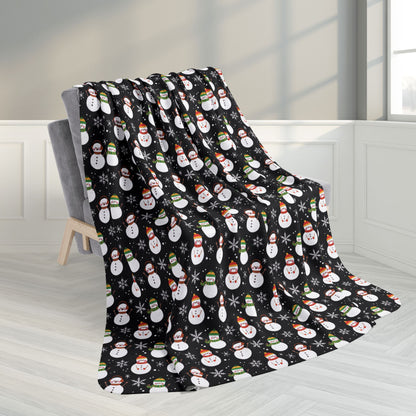 60" × 80" Kwanzaa Snowman Black Fleece Sherpa Blanket